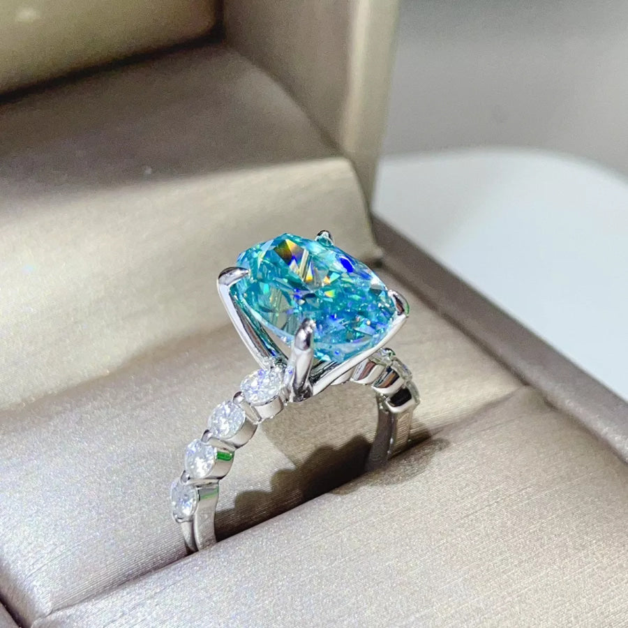 10 Carat 925 Sterling Silver Moissanite Oval Ring Apparel and Accessories