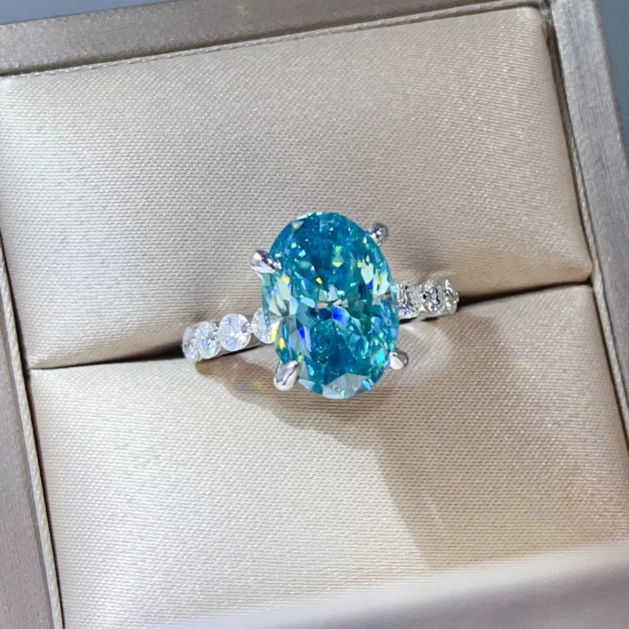 10 Carat 925 Sterling Silver Moissanite Oval Ring Apparel and Accessories