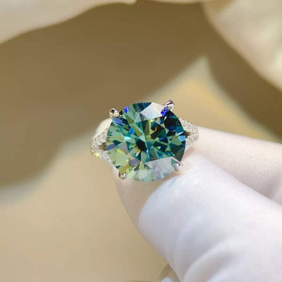 10 Carat 925 Sterling Silver Moissanite Ring Dark Green / 5 Apparel and Accessories