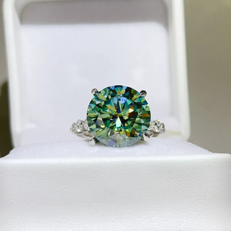 10 Carat 925 Sterling Silver Moissanite Ring Matcha Green / 5 Apparel and Accessories