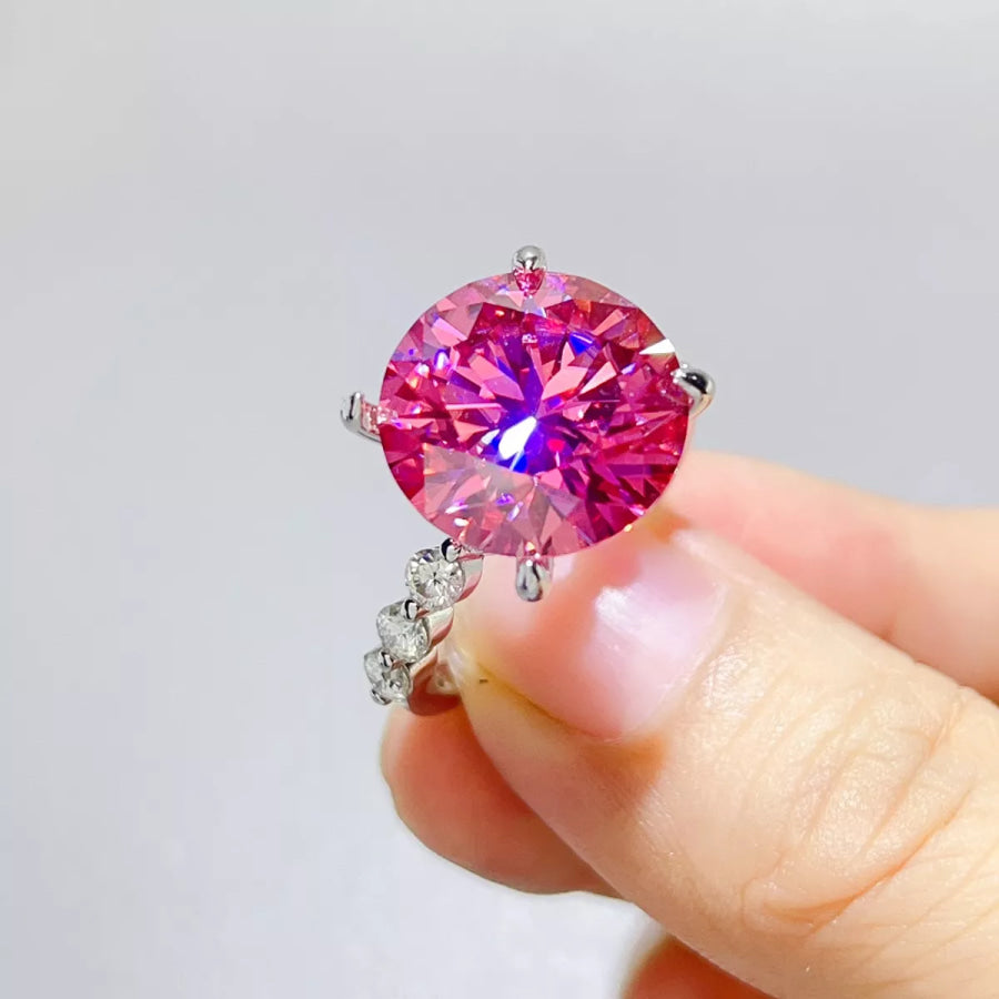 10 Carat 925 Sterling Silver Moissanite Round Cut Ring Hot Pink / One Size Apparel and Accessories