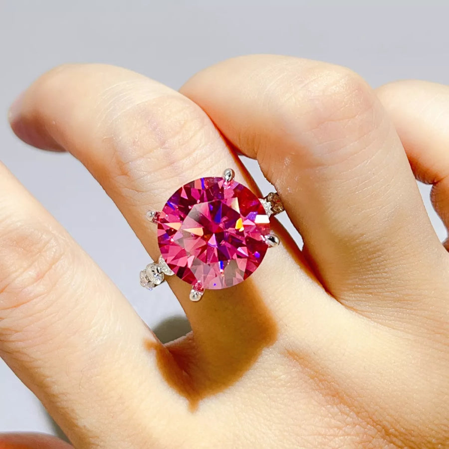 10 Carat 925 Sterling Silver Moissanite Round Cut Ring Hot Pink / One Size Apparel and Accessories