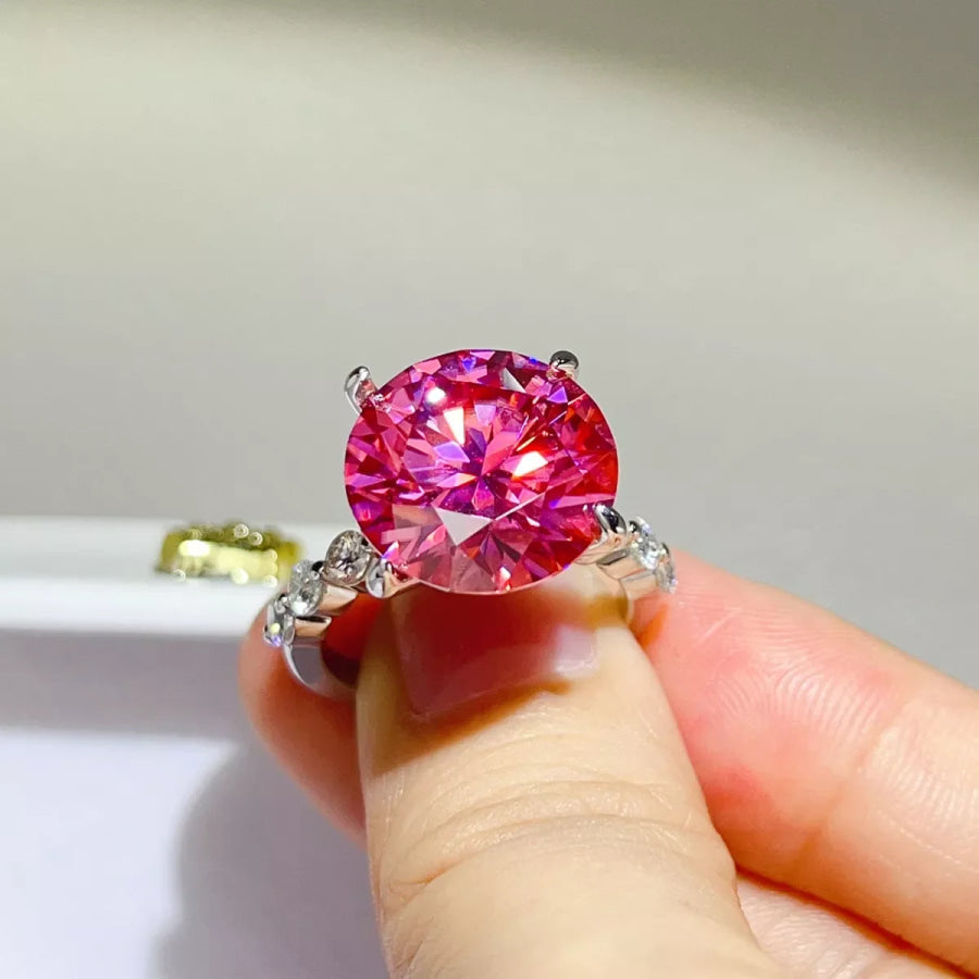 10 Carat 925 Sterling Silver Moissanite Round Cut Ring Hot Pink / One Size Apparel and Accessories