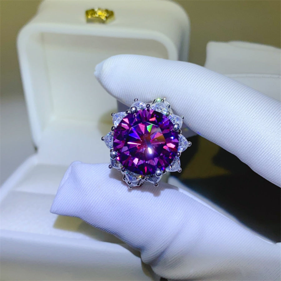 10 Carat Moissanite 925 Sterling Silver Flower Shape Ring Magenta / 6 Apparel and Accessories