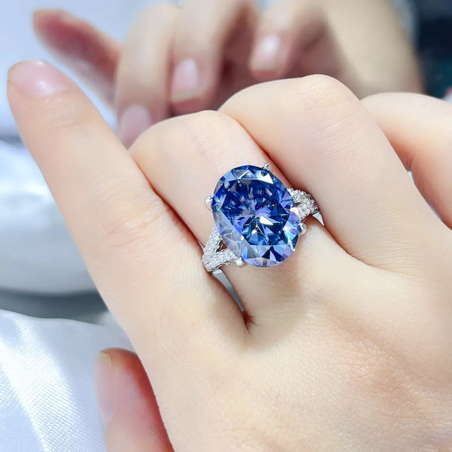 10 Carat Moissanite 925 Sterling Silver Ring Blue / 4.5 Apparel and Accessories