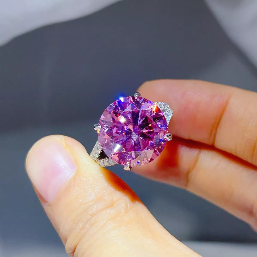 10 Carat Moissanite 925 Sterling Silver Ring Pink / 5 Apparel and Accessories