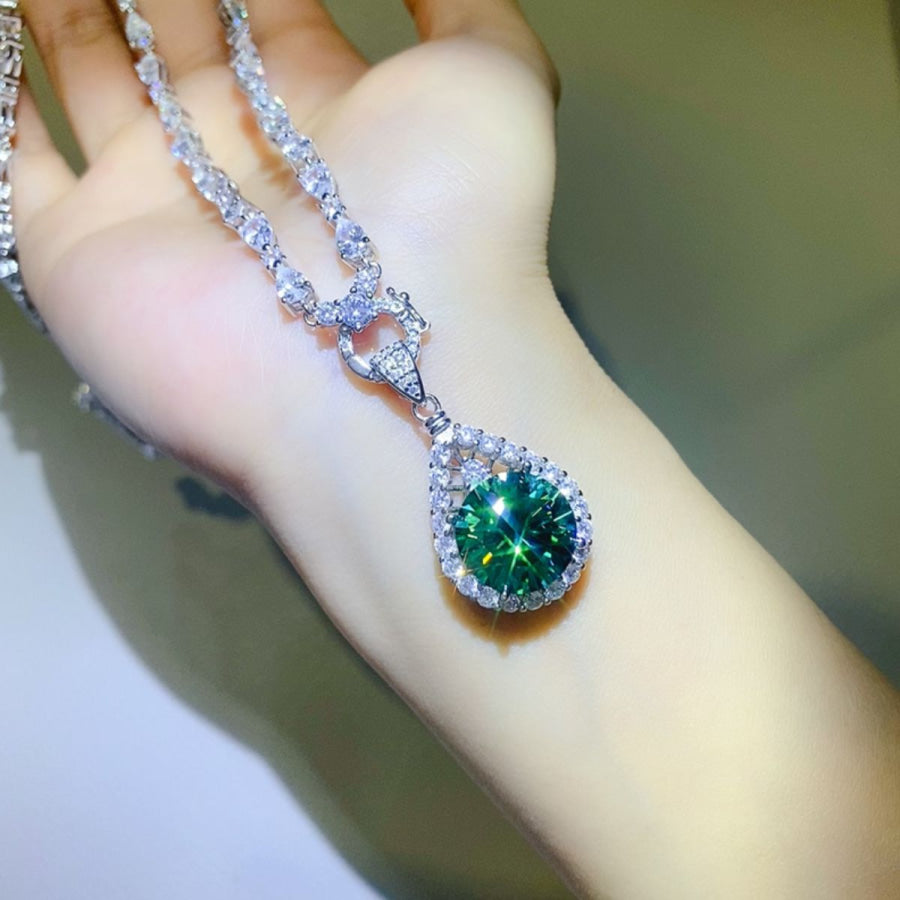 10 Carat Moissanite 925 Sterling Silver Teardrop Shape Necklace Silver / One Size Apparel and Accessories