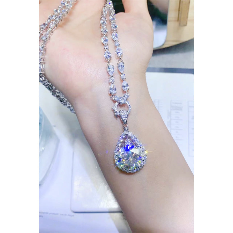 10 Carat Moissanite Teardrop Pendant Platinum-Plated Necklace Silver / One Size