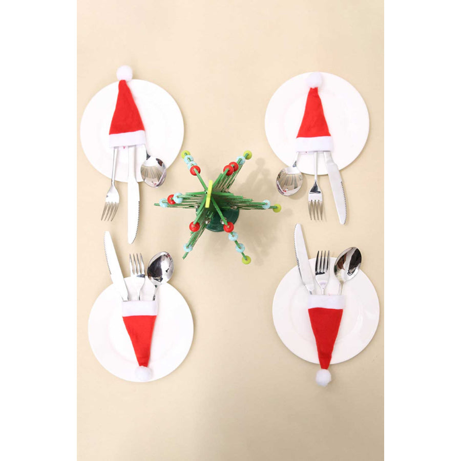 10-Pack Christmas Hat Shaped Cutlery Covers Santa Hat / One Size Apparel and Accessories