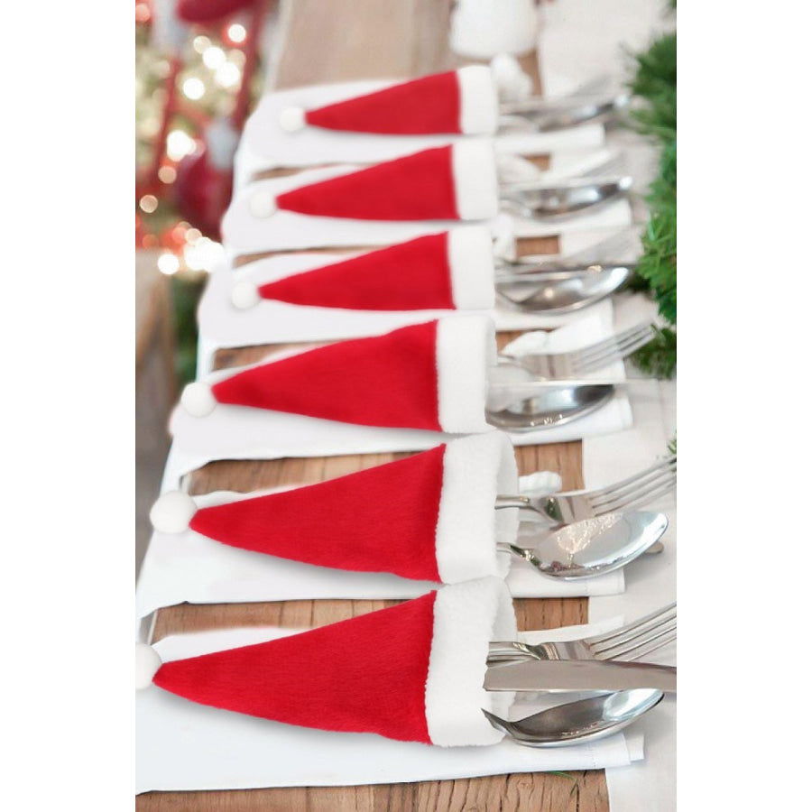 10-Pack Christmas Hat Shaped Cutlery Covers Santa Hat / One Size Apparel and Accessories