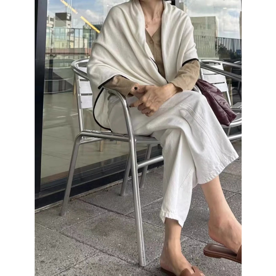 100% Wool Contrast Trim Scarf Off White / ONESIZE Apparel and Accessories