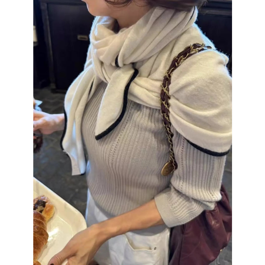 100% Wool Contrast Trim Scarf Off White / ONESIZE Apparel and Accessories