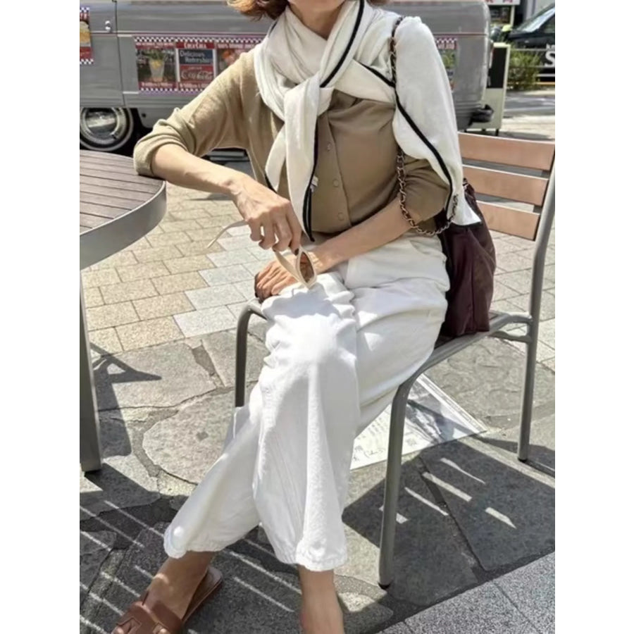 100% Wool Contrast Trim Scarf Off White / ONESIZE Apparel and Accessories