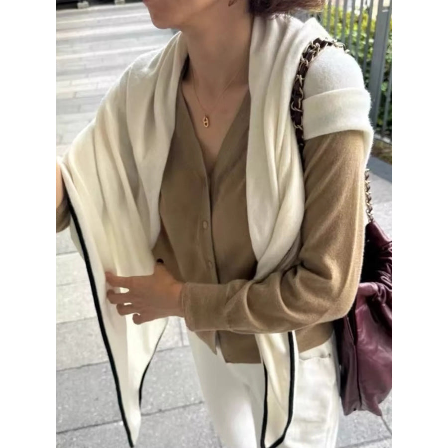 100% Wool Contrast Trim Scarf Off White / ONESIZE Apparel and Accessories