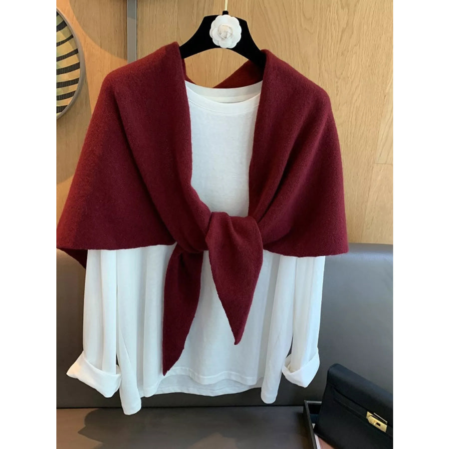 100% Wool Knit Scarf Shawl Red / ONESIZE Apparel and Accessories
