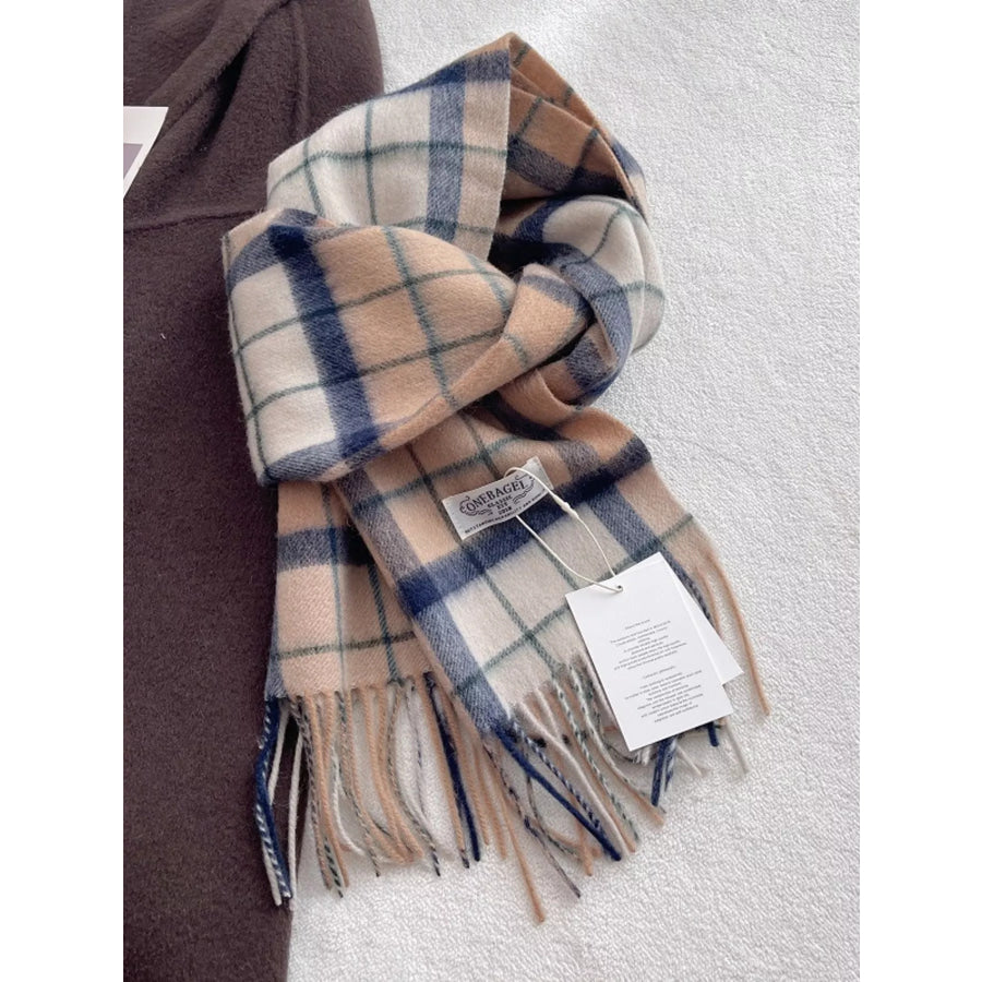 100% Wool Plaid Fringe Scarf Style A / One Size Apparel and Accessories