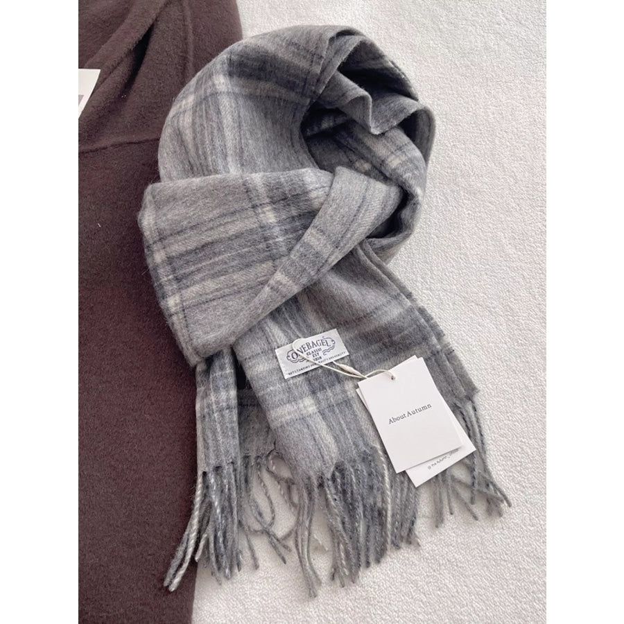 100% Wool Plaid Fringe Scarf Style D / One Size Apparel and Accessories
