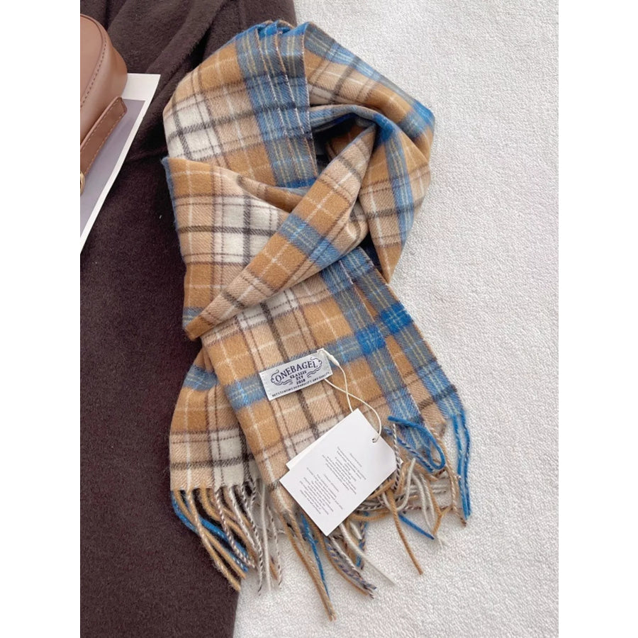 100% Wool Plaid Fringe Scarf Style E / One Size Apparel and Accessories