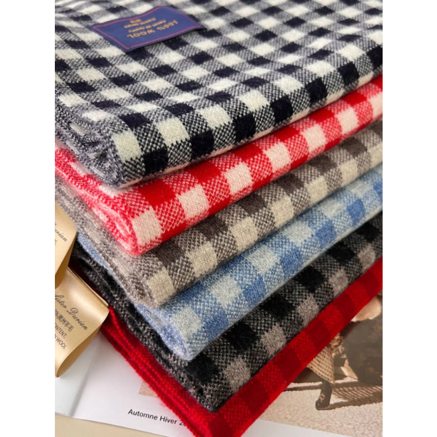100% Wool Plaid Scarf Apparel and Accessories