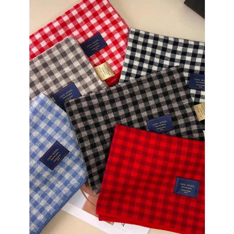 100% Wool Plaid Scarf Apparel and Accessories