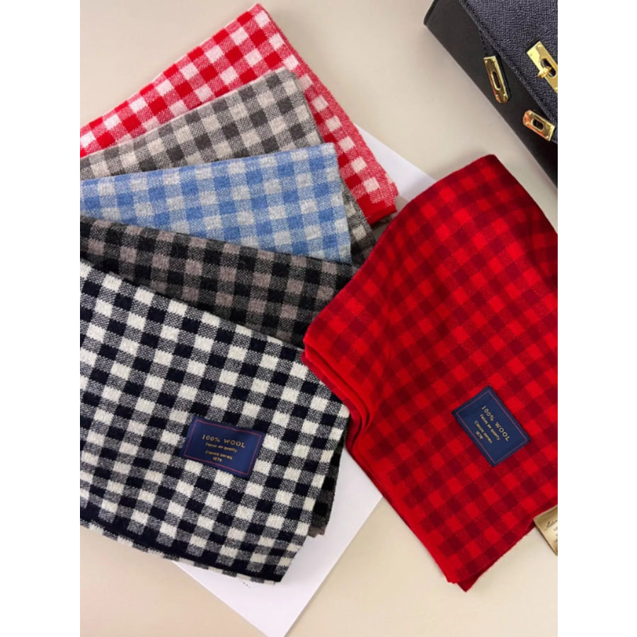100% Wool Plaid Scarf Apparel and Accessories