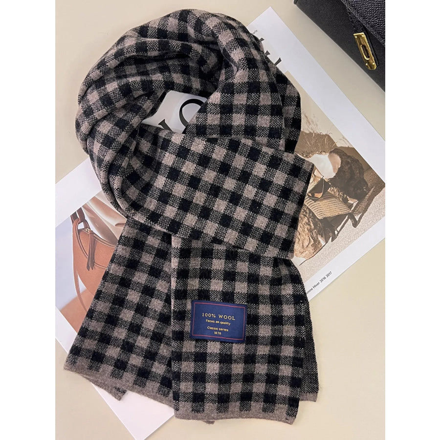100% Wool Plaid Scarf Brown / One Size Apparel and Accessories