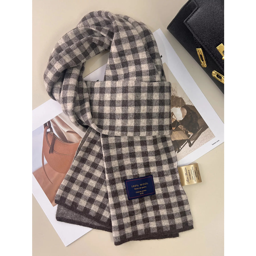 100% Wool Plaid Scarf Camel / One Size Apparel and Accessories