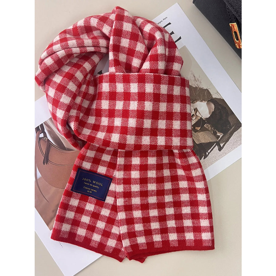 100% Wool Plaid Scarf Red / One Size Apparel and Accessories
