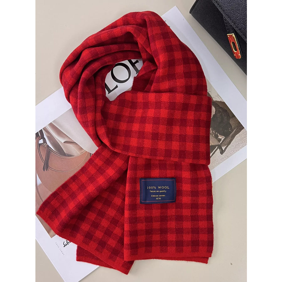 100% Wool Plaid Scarf Scarlet / One Size Apparel and Accessories