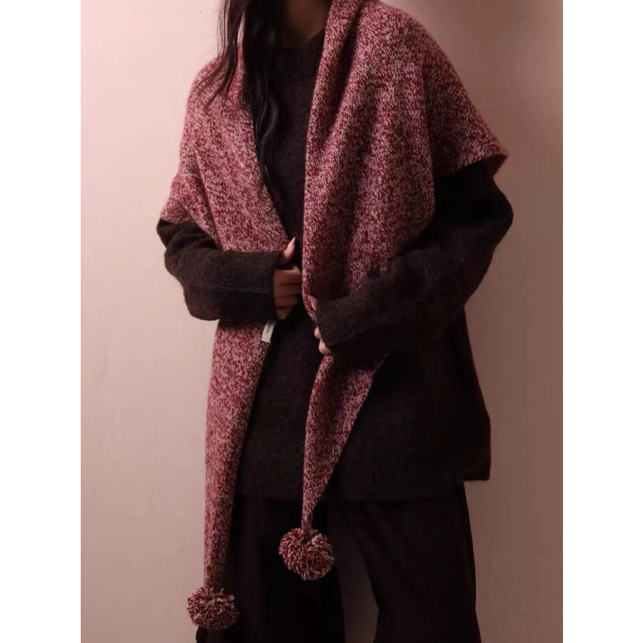 100% Wool Pom-Pom Knitted Scarf Coral / ONESIZE Apparel and Accessories