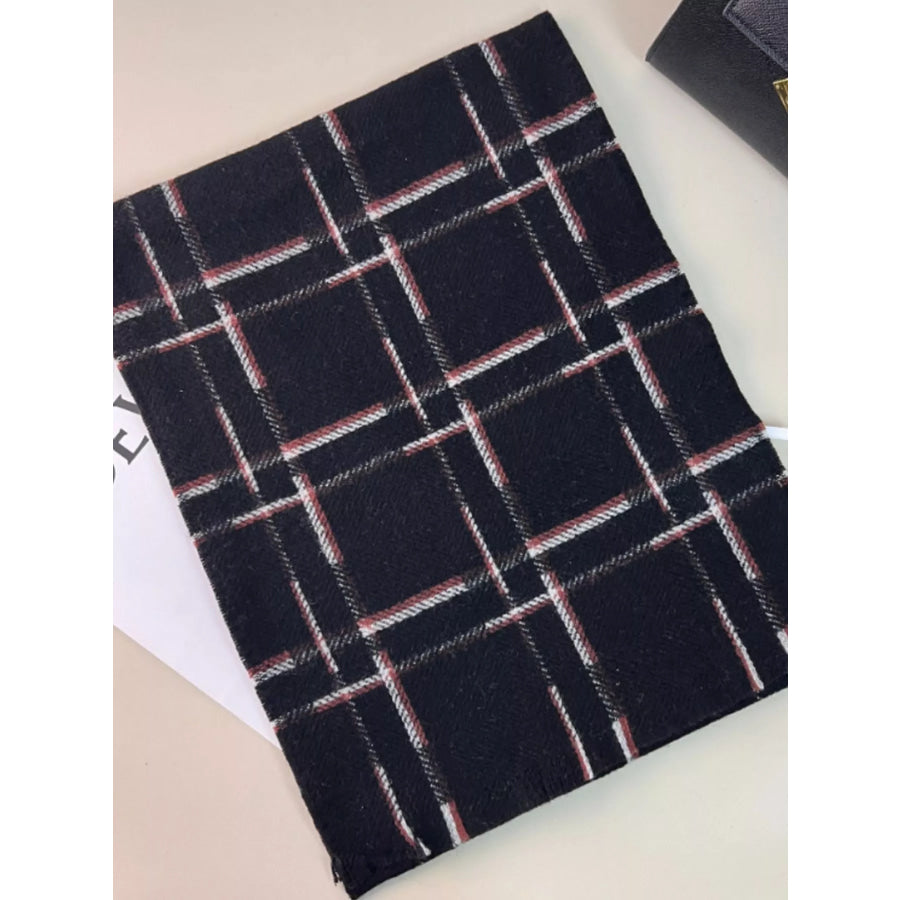 100% Wool Raw Hem Plaid Scarf Apparel and Accessories