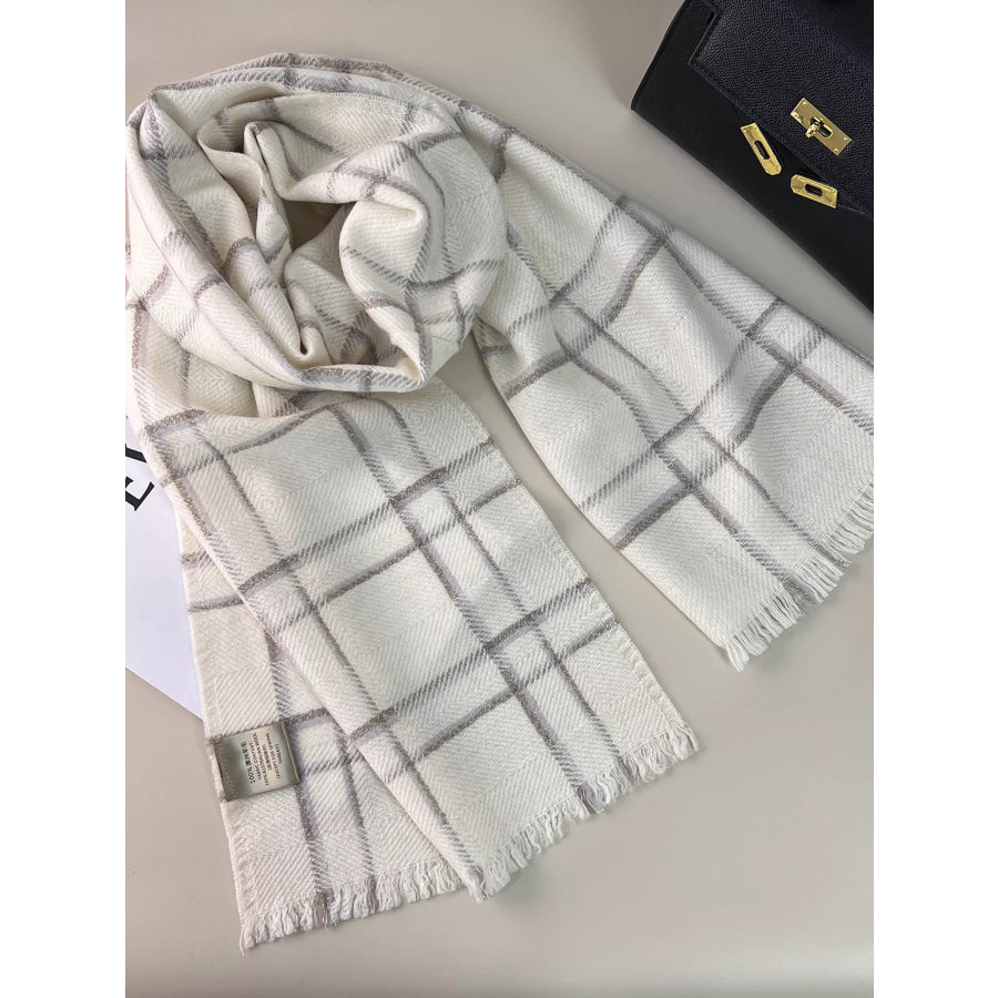 100% Wool Raw Hem Plaid Scarf Apparel and Accessories