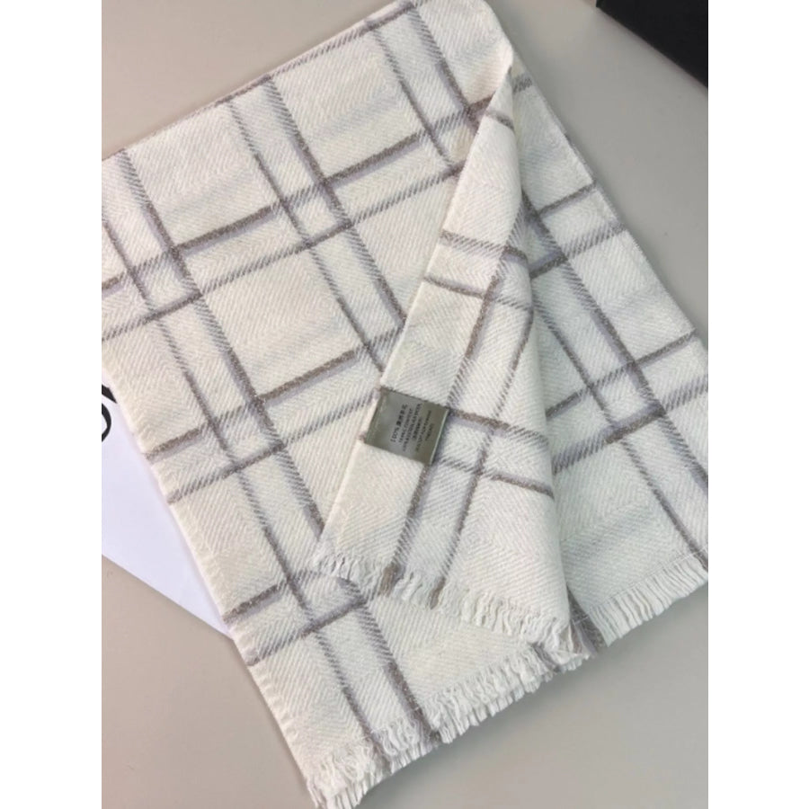 100% Wool Raw Hem Plaid Scarf Apparel and Accessories