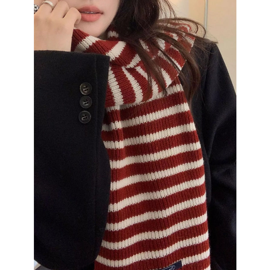 100% Wool Striped Knitted Winter Scarf Apparel and Accessories