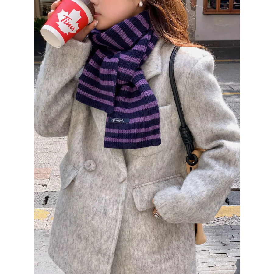 100% Wool Striped Knitted Winter Scarf Apparel and Accessories