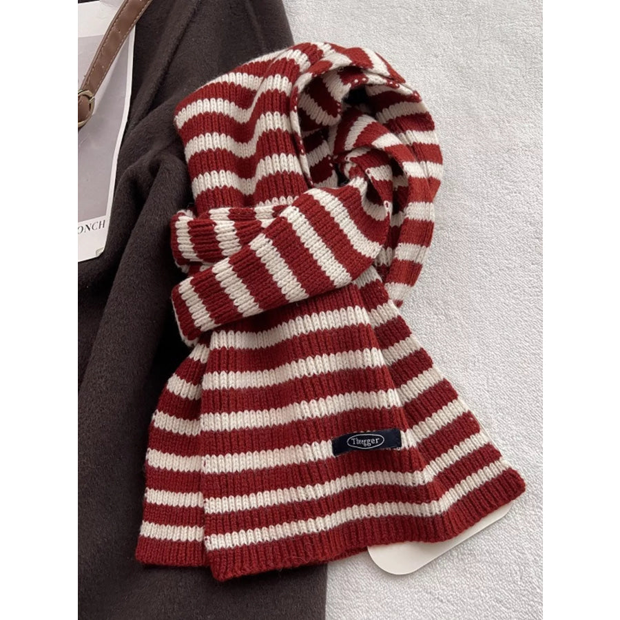 100% Wool Striped Knitted Winter Scarf Deep Red / ONESIZE Apparel and Accessories