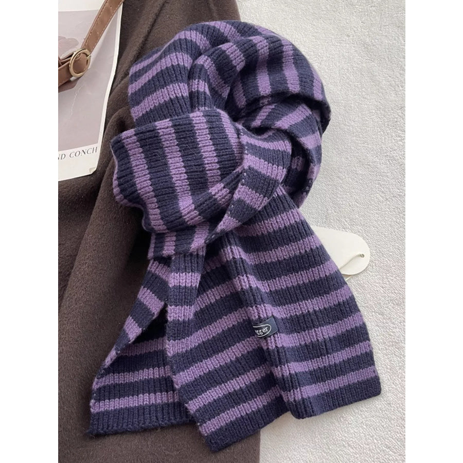 100% Wool Striped Knitted Winter Scarf Lavender / ONESIZE Apparel and Accessories