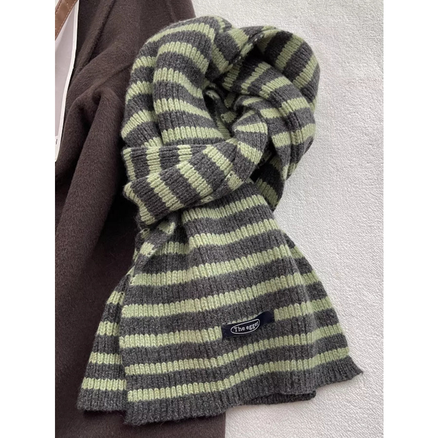 100% Wool Striped Knitted Winter Scarf Matcha Green / ONESIZE Apparel and Accessories