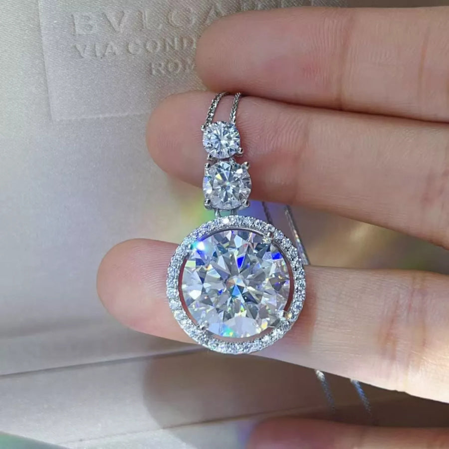 11.5 Carat Moissanite 925 Sterling Silver Pendant Necklace Silver / One Size Apparel and Accessories