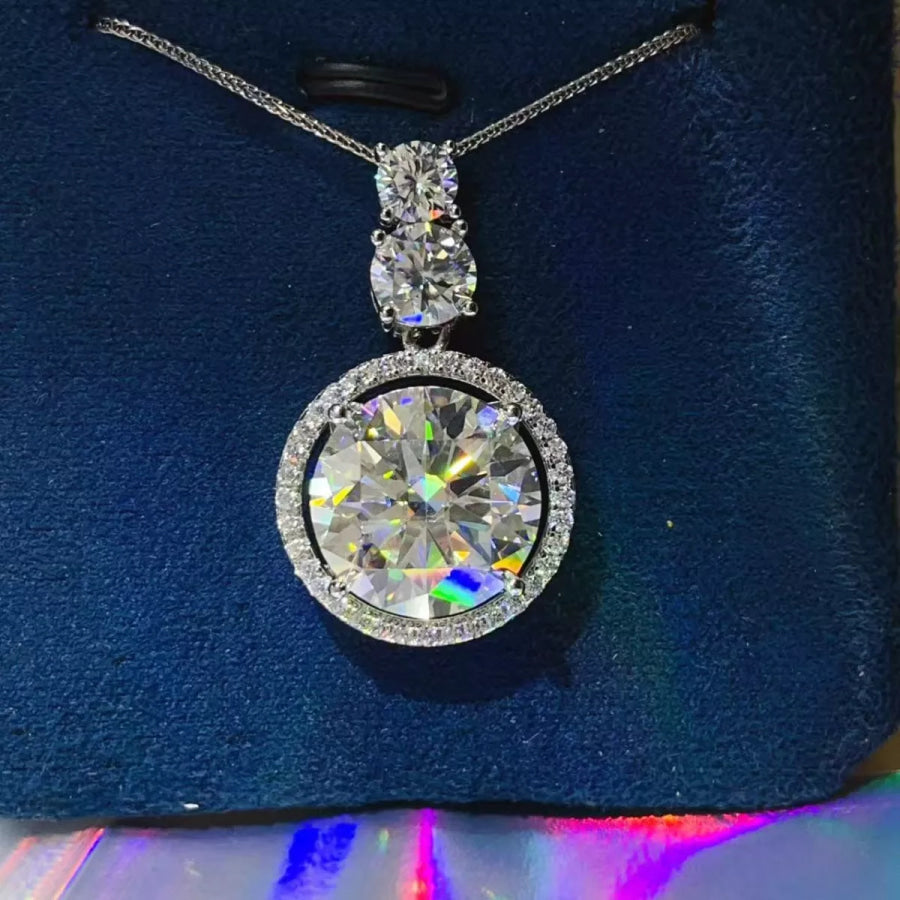 11.5 Carat Moissanite 925 Sterling Silver Pendant Necklace Silver / One Size Apparel and Accessories