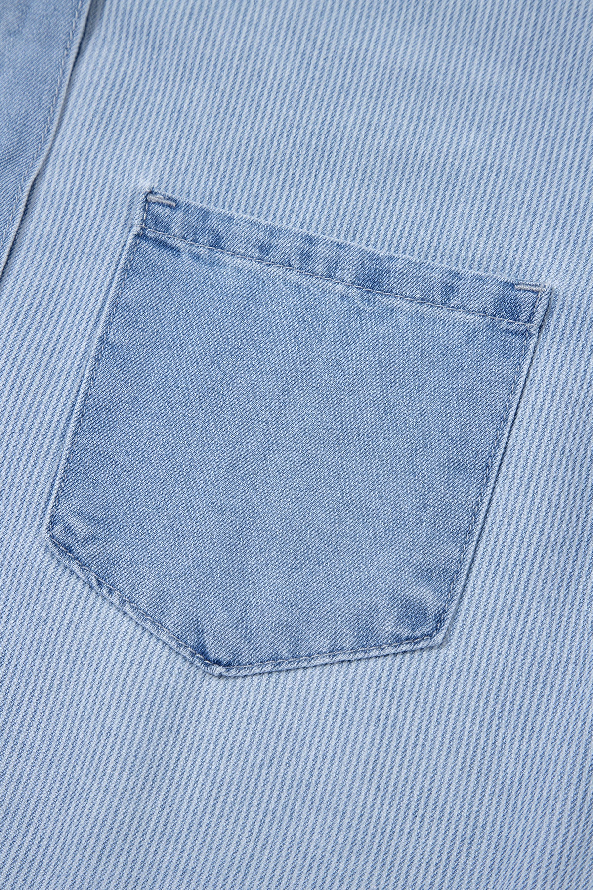 Beau Blue Lightweight Denim Striped Patchwork Button Down Shacket