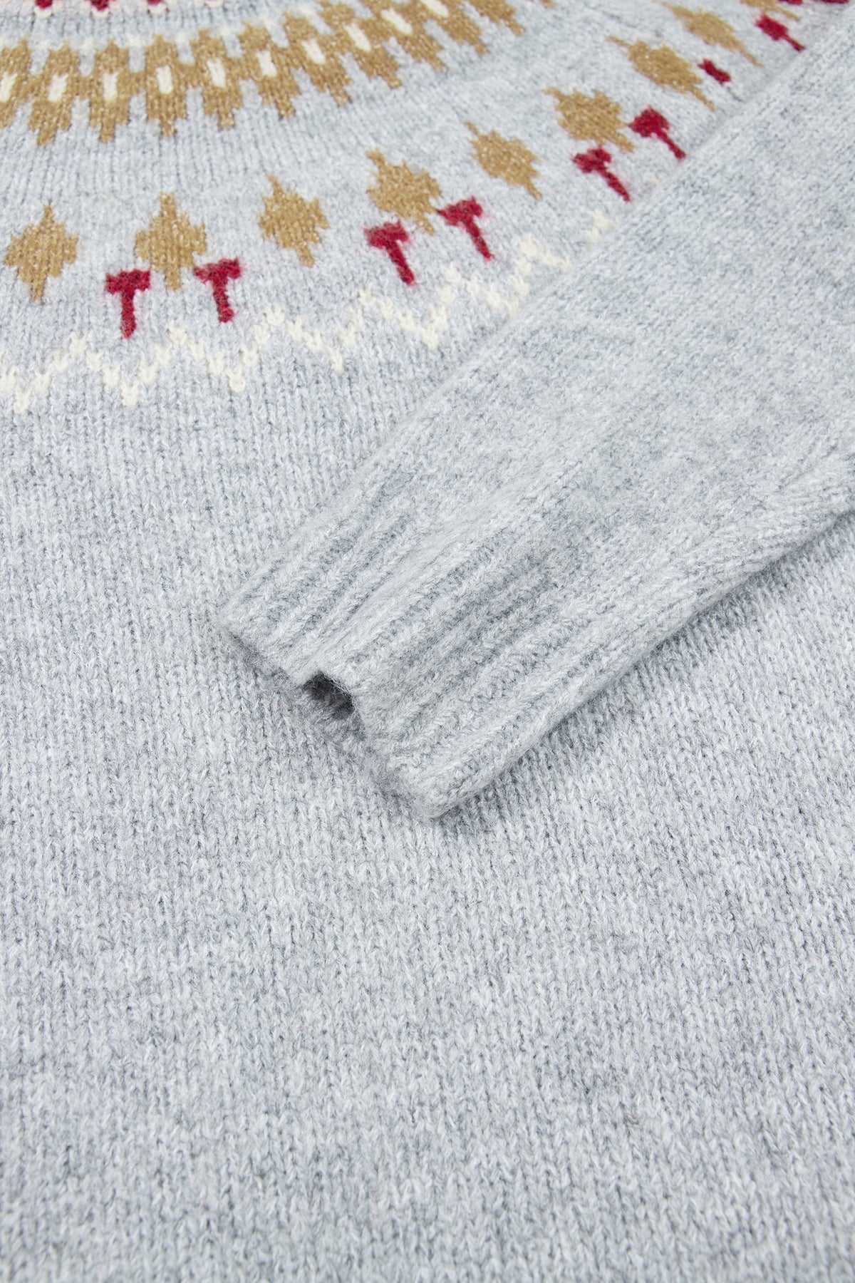 Gray Geometric Detail Round Neck Winter Sweater