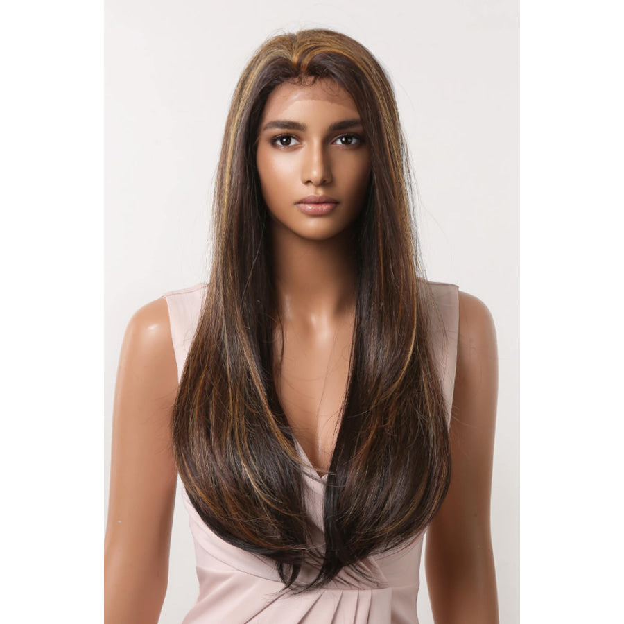 13*2 Lace Front Wigs Synthetic Long Straight 26 150% Density Brown/Caramel Highlights / One Size