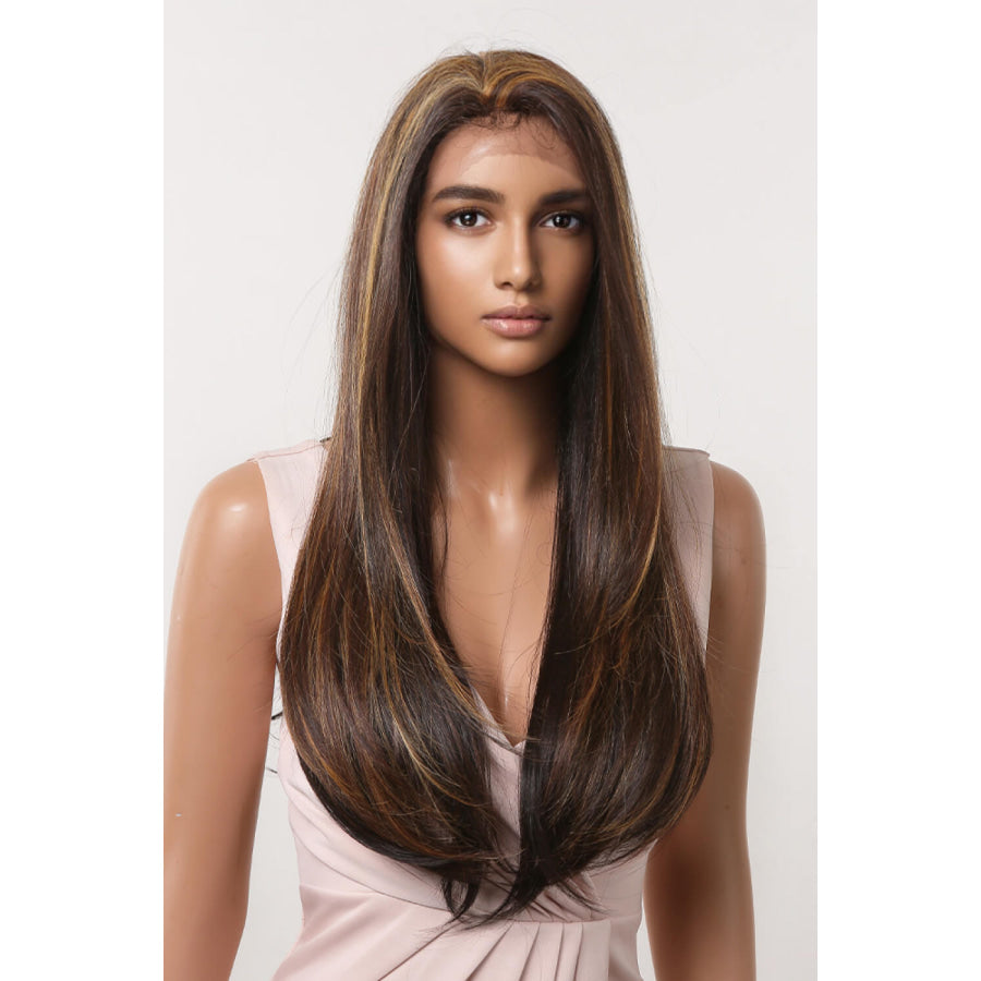 13*2 Lace Front Wigs Synthetic Long Straight 26 150% Density Brown/Caramel Highlights / One Size