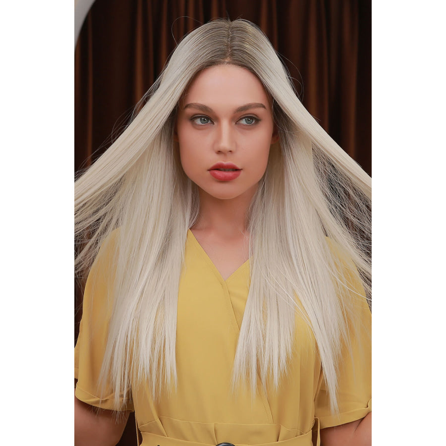 13*2 Lace Front Wigs Synthetic Long Straight 26 Heat Safe 150% Density Blonde/Ash Brown Root / One Size