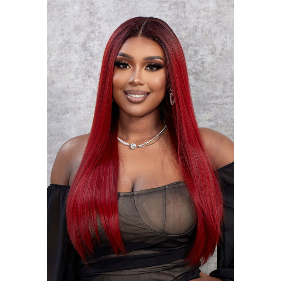 13*2 Lace Front Wigs Synthetic Straight 26 150% Density Red Ombre / One Size