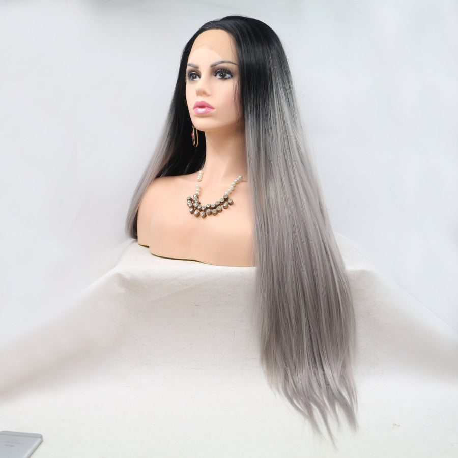 13*3’ Lace Front Wigs Synthetic Long Straight 24’ 130% Density Black/Grey / One Size Apparel and Accessories