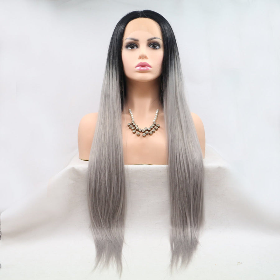 13*3’ Lace Front Wigs Synthetic Long Straight 24’ 130% Density Black/Grey / One Size Apparel and Accessories