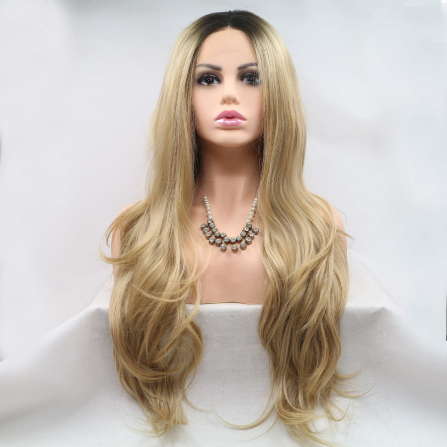 13*3’ Lace Front Wigs Synthetic Long Wavy 24’ 130% Density Brown/Khaki / One Size Apparel and Accessories