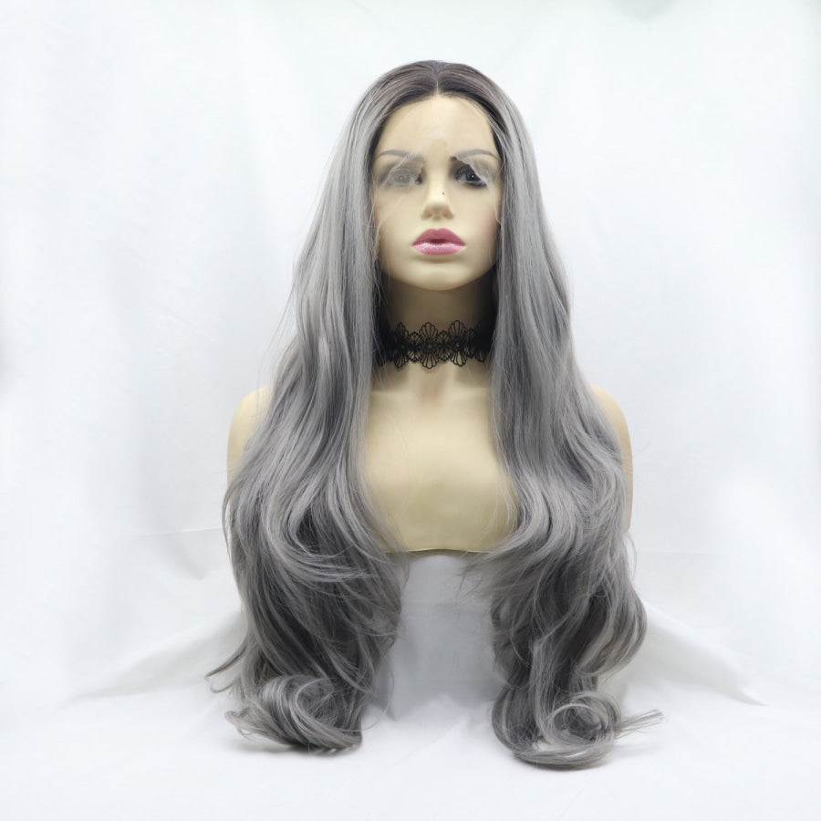 13*3’ Lace Front Wigs Synthetic Long Wavy 24’ 130% Density Grey / One Size Apparel and Accessories